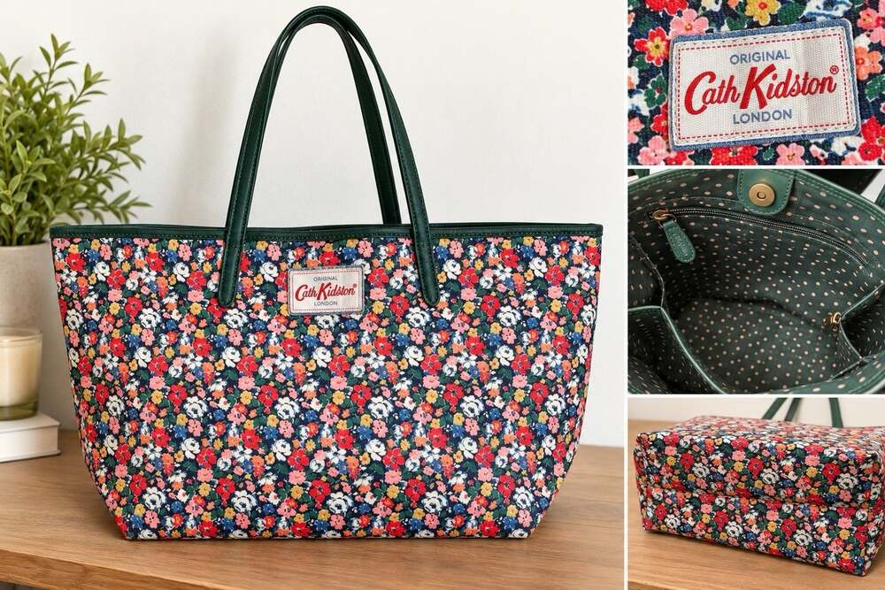 Cath Kidston London Ditsy Floral Tote Bag Green Trim Multicolor Shoulder Shopper